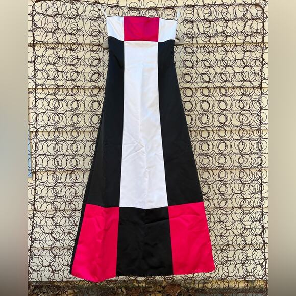 Y2K Jessica McClintock color block strapless A line prom dress black white pink - Picture 1 of 8